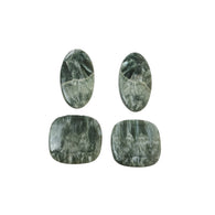 GREEN SERAPHINITE Gemstone Flats: 65.50cts Natural Untreated Gemstone Oval & Cushion Shape Cabochon Flat Bottom Slice 25*23mm - 31*17mm 4pcs