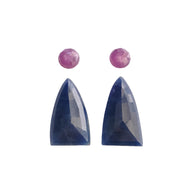 Blue & Pink Sapphire Gemstone Normal And Rose Cut : 29.40cts Natural Untreated SapphireTriangle Round Shape 7mm - 23*13mm 4pcs