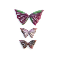 Zoisite Ruby & Raspberry Sapphire Gemstone Carving : 64.00cts Natural Untreated Unhetaed Hand Carved Butterfly 14.5*10mm - 29*19mm 3pair Set