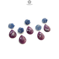 रूबी और नीला नीलम रत्न गुलाब कट और नक्काशी: 55.10ct प्राकृतिक अनुपचारित रूबी नीलम फूल नाशपाती के आकार के साथ 10 मिमी - 16 * 12 मिमी 10 पीस सेट