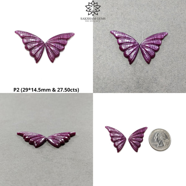 RUBY Gemstone Carving : Natural Untreated Unheated Red Ruby Hand Carved Butterfly And Angel Wing