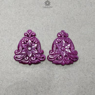Red RUBY Gemstone Carving : 80.50cts Natural Untreated Unheated Ruby Floral Hand Carved Triangle Shape 35*30 Pair