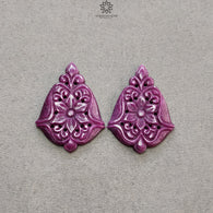 RUBY Gemstone Carving : 84.40cts Natural Untreated Unheated Red Ruby Floral Hand Carved Uneven Shape 41*30mm Pair