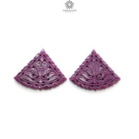 Red RUBY Gemstone Carving : 84.90cts Natural Untreated Unheated Ruby Floral Hand Carved Triangle Shape 35*41 Pair