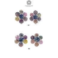 Multi Sapphire Gemstone Carving : Natural Untreated Unheated Bi-Color Sapphire Hand Carved Drilled Flowers 14pcs Set