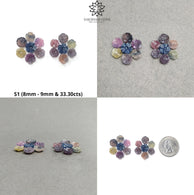 Multi Sapphire Gemstone Carving : Natural Untreated Unheated Bi-Color Sapphire Hand Carved Drilled Flowers 14pcs Set