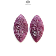 Ruby Gemstone Carving : 44.70cts Natural Untreated Red Ruby Hand Carved Marquise Shape 32*16mm Pair
