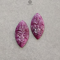 Ruby Gemstone Carving : 44.70cts Natural Untreated Red Ruby Hand Carved Marquise Shape 32*16mm Pair