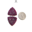 Red RUBY Gemstone Carving : 54.80cts Natural Untreated Unheated Ruby Floral Hand Carved Triangle Shape 28mm Pair