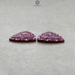 Red RUBY Gemstone Carving : 54.80cts Natural Untreated Unheated Ruby Floral Hand Carved Triangle Shape 28mm Pair