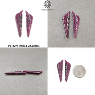 RUBY Gemstone Carving : Natural Untreated Unheated Red Ruby Hand Carved Leaf Pair