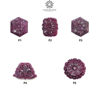 RUBY Gemstone Carving : Natural Untreated Unheated Red Ruby Floral Hand Carved Hexagon Cushion & Uneven Shape
