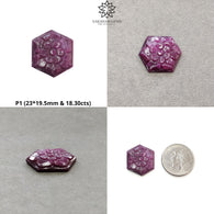 RUBY Gemstone Carving : Natural Untreated Unheated Red Ruby Floral Hand Carved Hexagon Cushion & Uneven Shape