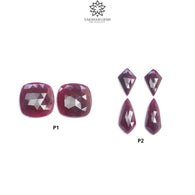 Ruby Gemstone Rose Cut : Natural Untreated Unheated Red Ruby Cushion & Uneven Shape Pair/Set