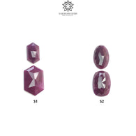Ruby Gemstone Rose Step & Hammer Cut : Natural Untreated Unheated Red Ruby Hexagon Oval And Cushion Shape 2pcs Set
