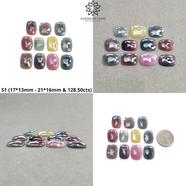 MULTI SAPPHIRE Gemstone Rose Cut : Natural Untreated Unheated Sapphire Bi-Color Cushion Shape Set