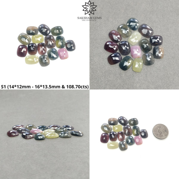 MULTI SAPPHIRE Gemstone Rose Cut : Natural Untreated Unheated Sapphire Bi-Color Cushion Shape Set