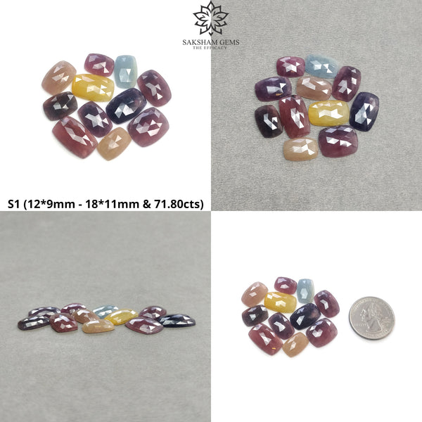 MULTI SAPPHIRE Gemstone Rose Cut : Natural Untreated Unheated Sapphire Bi-Color Cushion Shape Set