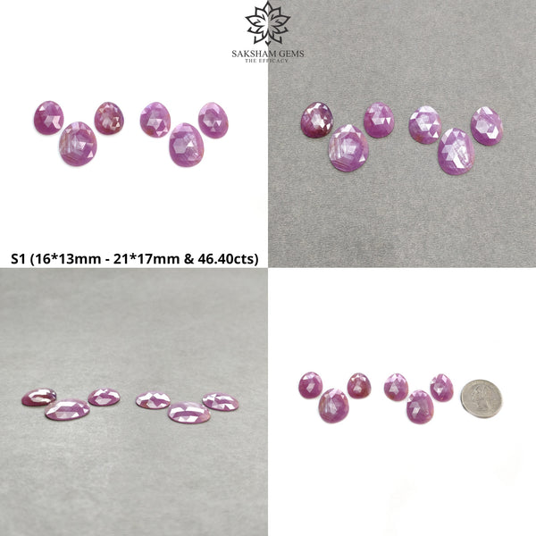 RUBY Gemstone Rose Cut : Natural Untreated Unheated Raspberry Sheen Ruby Egg Shape 6pcs Set