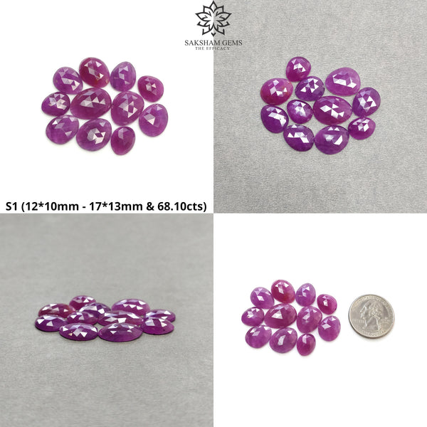 RUBY Gemstone Rose Cut : Natural Untreated Unheated Purple Pink Ruby Egg Shape Set