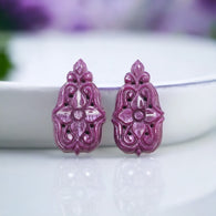 RUBY Gemstone Carving : 48.20cts Natural Untreated Unheated Red Ruby Hand Carved Pear Shape 34*18mm Pair