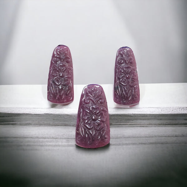 RUBY Gemstone Carving : 57.00cts Natural Untreated Unheated Red Ruby Hand Carved Uneven Shape 26*11mm - 28*15mm 3pcs