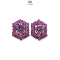RUBY Gemstone Carving : 68.90cts Natural Untreated Unheated Red Ruby Hand Carved Hexagon Shape 30*24mm Pair