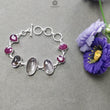 925 Sterling Silver Bracelet : Natural Purple AMETHYST & Glass Filled RED RUBY Gemstones Rhodium Plated Bezel Set Braclet 8"