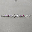 925 Sterling Silver Bracelet : Natural Purple AMETHYST & Glass Filled RED RUBY Gemstones Rhodium Plated Bezel Set Braclet 8"