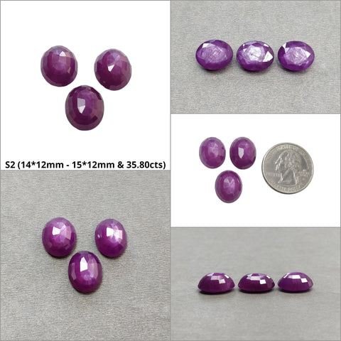 RUBY Gemstone Step Cut : Natural Untreated Unheated Raspberry Sheen Red Ruby Oval Shape 3pcs Set
