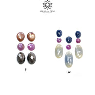 Multi Sapphire Gemstone Rose Cut : Natural Untreated Unheated Sapphire Multi Color Oval Round Egg Shape Set