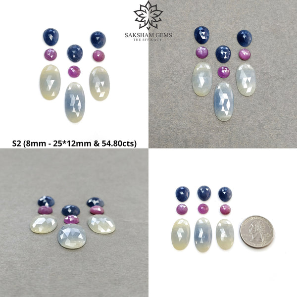 Multi Sapphire Gemstone Rose Cut : Natural Untreated Unheated Sapphire Multi Color Oval Round Egg Shape Set