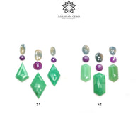 Green CHRYSOPRASE Raspberry SAPPHIRE Gemstones Rose & Step Cut : Natural Untreated Chrysoprase Sapphire Multi Shape 9pcs Set