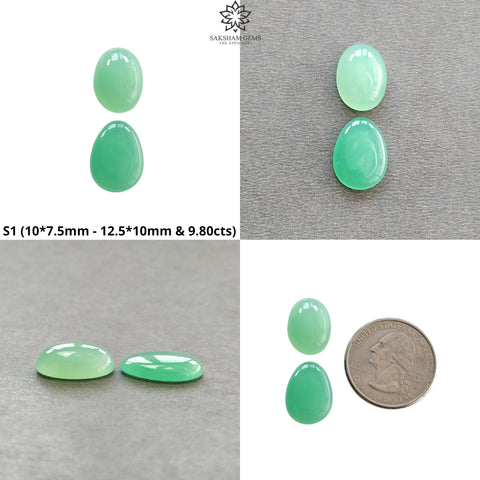 GREEN CHRYSOPRASE Gemstone Cabochon : Natural Untreated Unheated Chrysoprase Oval Egg Shape Set