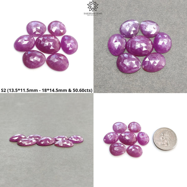 RUBY Gemstone Rose Cut : Natural Untreated Unheated Raspberry Purple Pink Ruby Egg Shape Set