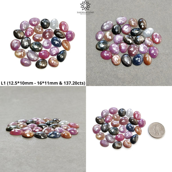 Multi Sapphire Gemstone Rose Cut : Natural Untreated Unheated Sapphire Multi Color Egg Shape Lot