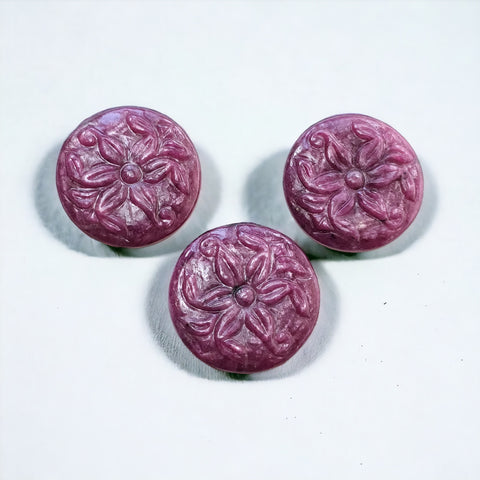 RUBY Gemstone Carving : 70.60cts Natural Untreated Unheated Red Ruby Hand Carved Round Shape 22mm - 22.5mm 3pcs