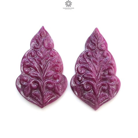 RUBY Gemstone Carving : 82.95cts Natural Untreated Unheated Red Ruby Hand Carved Uneven Shape 41*25mm Pair