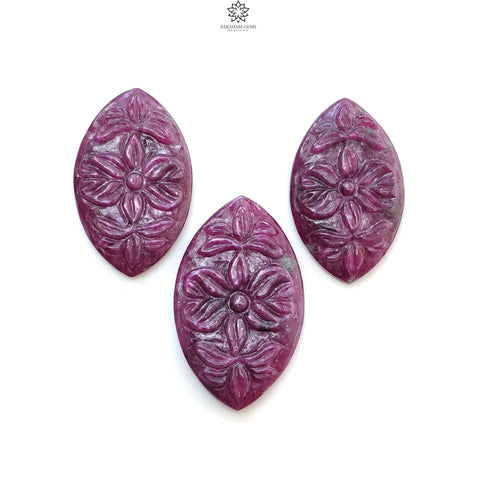 RUBY Gemstone Carving : 86.55cts Natural Untreated Unheated Red Ruby Hand Carved Marquise Shape 31*19mm - 35*21mm 3pcs