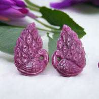 RUBY Gemstone Carving : 51.60cts Natural Untreated Unheated Red Ruby Hand Carved Peacock 33*21mm Pair