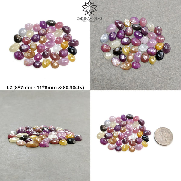 Multi Sapphire Gemstone Rose Cut : Natural Untreated Unheated Sapphire Multi Color Egg Shape 39pcs Lot