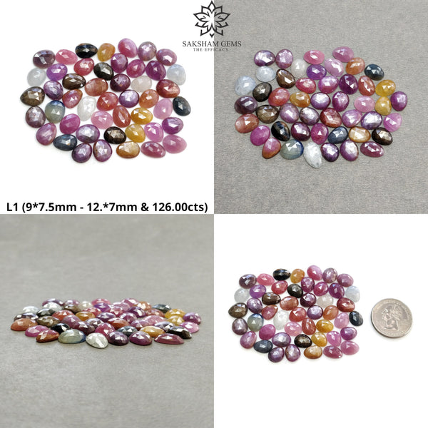 Multi Sapphire Gemstone Rose Cut : Natural Untreated Unheated Sapphire Multi Color Egg Shape Lot