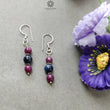 RUBY & BLUE SAPPHIRE Beads Earrings : 5.08gms Natural 925 Sterling Silver Long Dangle Ear Wire Hook Beaded Earrings 2"