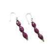 RUBY Beads Earrings : 5.46gms Natural 925 Sterling Silver Long Dangle Ear Wire Hook Beaded Earrings 2.10"