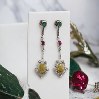 Ruby Sapphire Emerald & DIAMOND Gemstone Earring : 2.15