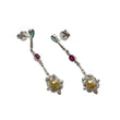 Ruby Sapphire Emerald & DIAMOND Gemstone Earring : 2.15" 925 Sterling Silver Natural Drop Dangle Push Back Bezel Set Earring for Gift
