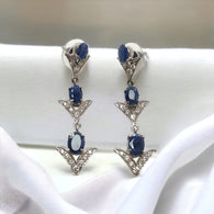BLUE SAPPHIRE Gemstone CZ 925 Sterling Silver Earrings : 6.56gms Natural Designer Push Back Drop Dangle Earrings 2
