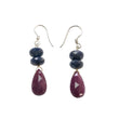 RUBY & Blue Sapphire Beads Earrings : 7.52gms Natural 925 Sterling Silver Drop Dangle Ear Wire Hook Beaded Earrings 1.85"