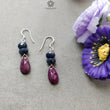 RUBY & Blue Sapphire Beads Earrings : 7.52gms Natural 925 Sterling Silver Drop Dangle Ear Wire Hook Beaded Earrings 1.85"