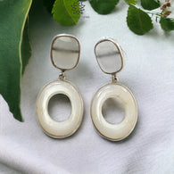 White Onyx 925 Sterling Silver Earrings : 8.50gms Natural Color Enhanced Fancy Shape Bezel Set 2.5